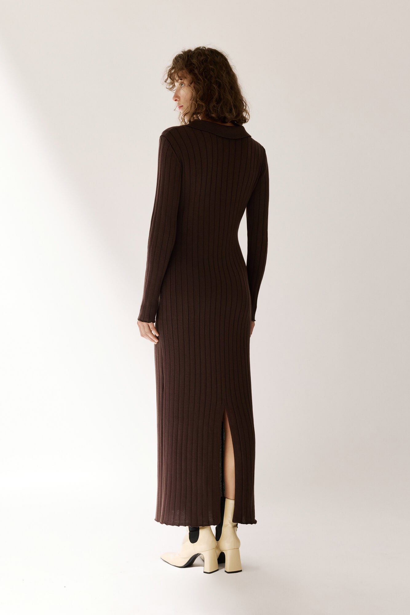 Ribbed Polo Maxi Dress with Slit Nova