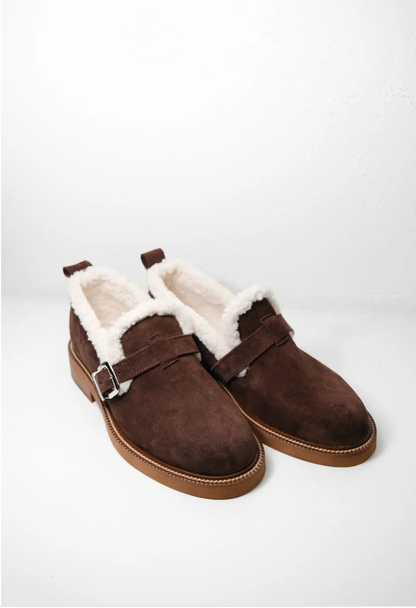 Suede Buckle Strap Shoes with Fluffy Lining Ostin