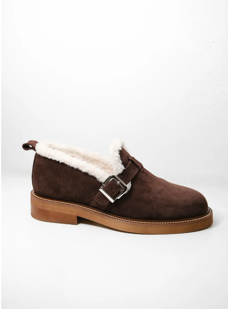 Suede Buckle Strap Shoes with Fluffy Lining Ostin