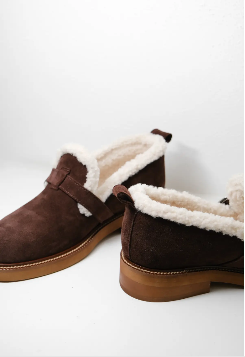 Suede Buckle Strap Shoes with Fluffy Lining Ostin