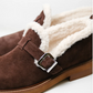 Suede Buckle Strap Shoes with Fluffy Lining Ostin