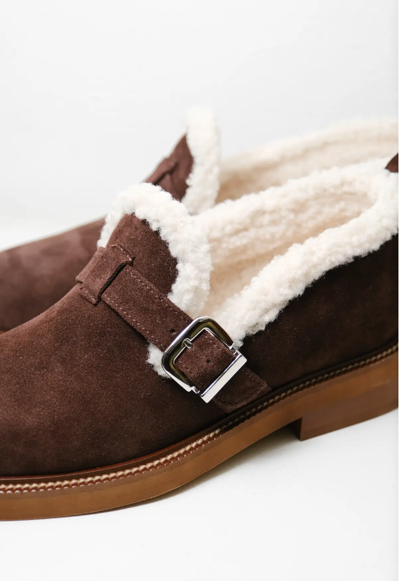 Suede Buckle Strap Shoes with Fluffy Lining Ostin