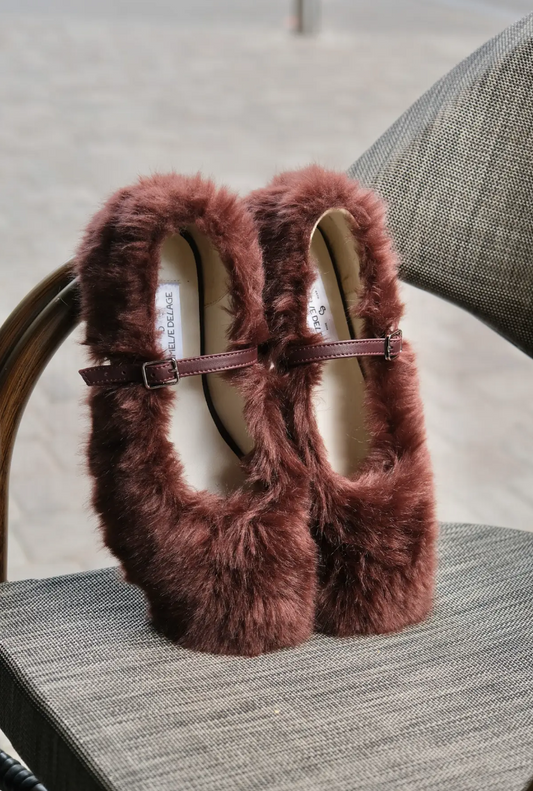 Faux Fur Ballet Flats Purpur