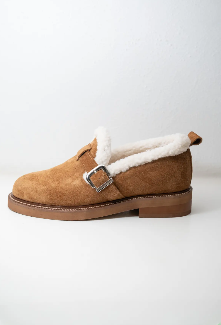 Suede Buckle Strap Shoes with Fluffy Lining Ostin