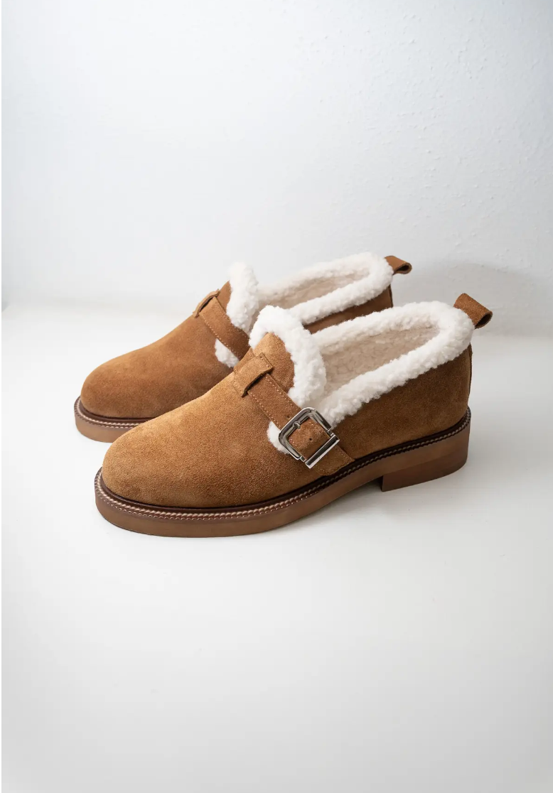 Suede Buckle Strap Shoes with Fluffy Lining Ostin