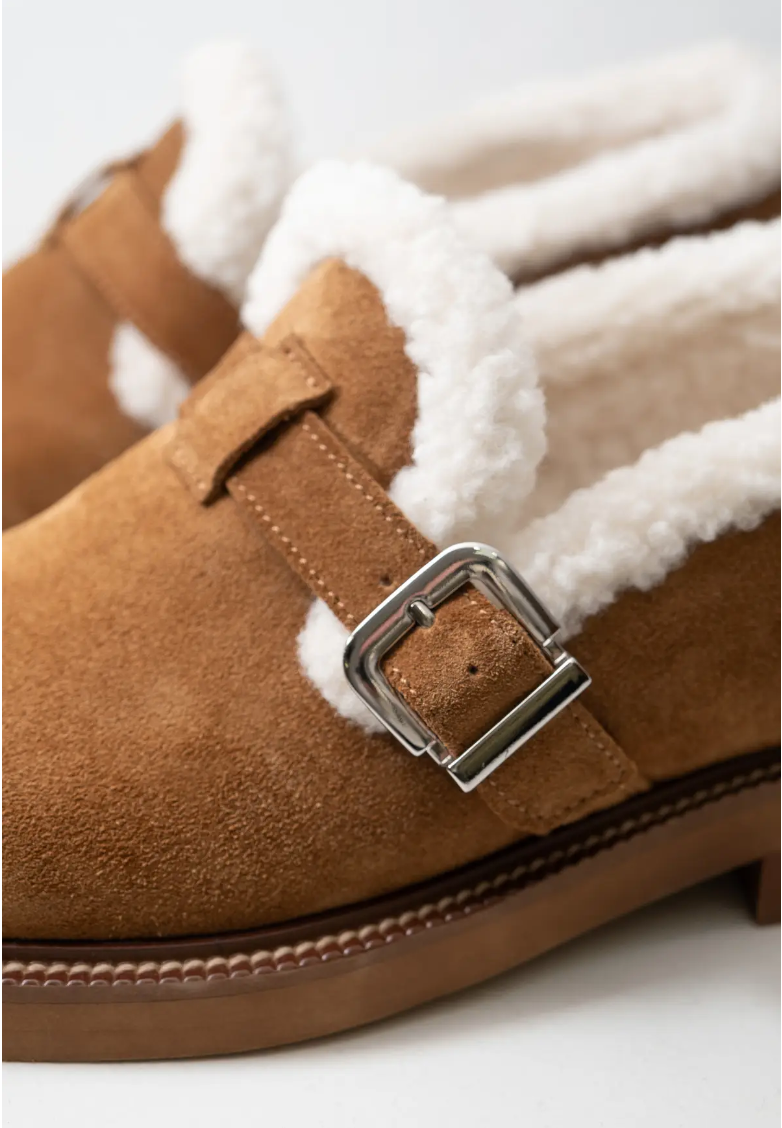 Suede Buckle Strap Shoes with Fluffy Lining Ostin