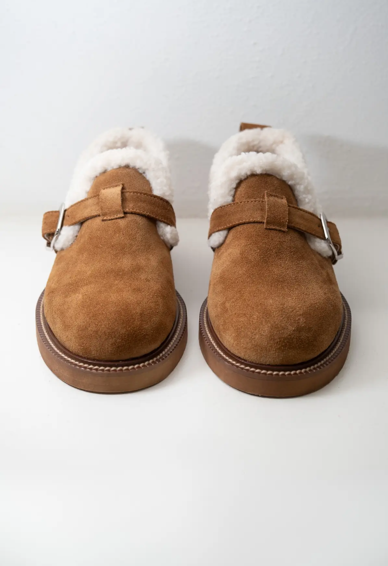 Suede Buckle Strap Shoes with Fluffy Lining Ostin